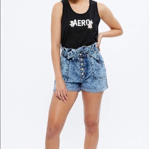 𝅺aeropostale - Women’s High Waisted Paper Bag Button Fly Shorts - Picture 1 of 7